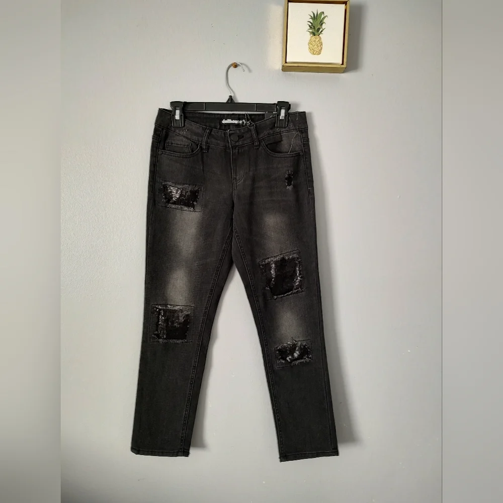 Jeans Dollhouse Womens Juniors Sequinced Distressed  Black Size  5 New With Tag